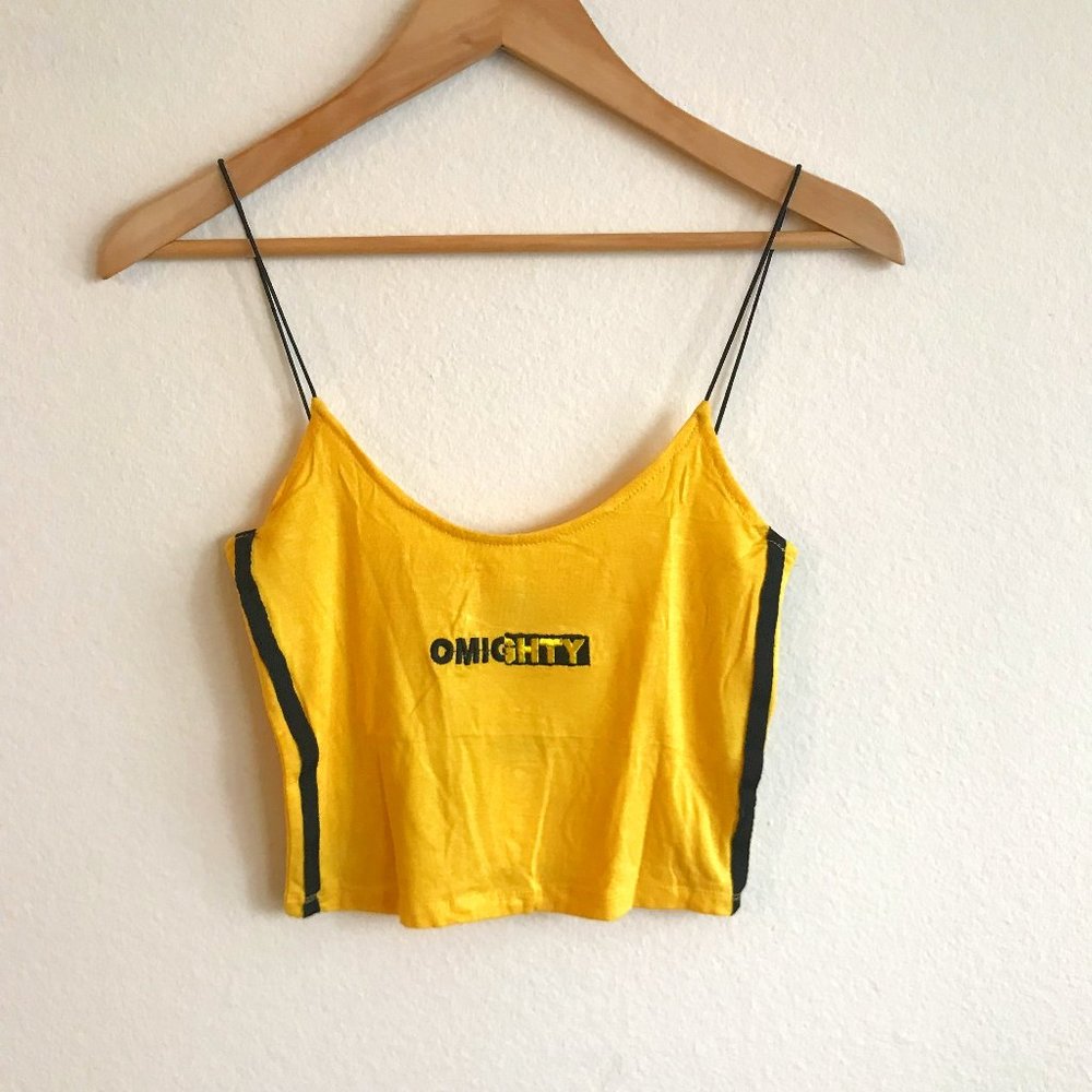 NWT omighty Yellow Logo Strappy Crop Tank Top Size M Medium